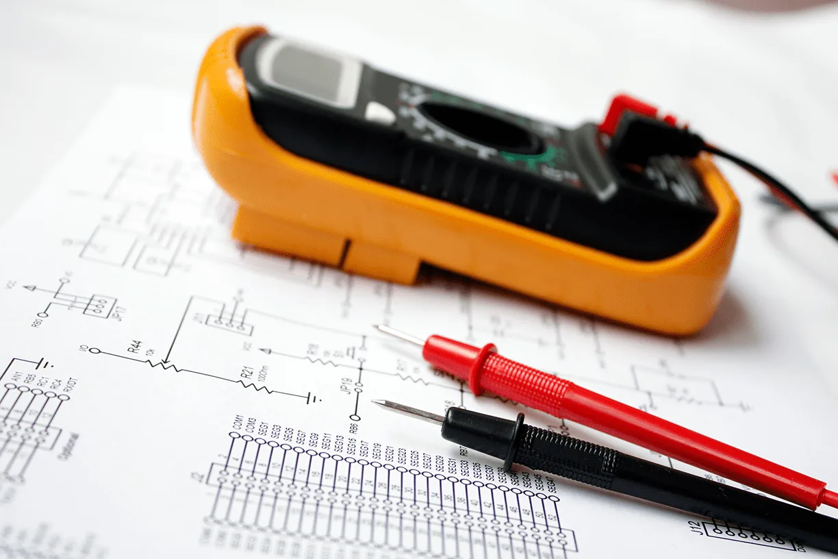 Voltage meter placed on an electrical diagram